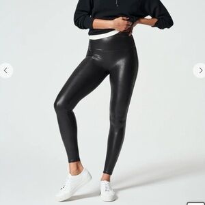 SPANX Shiny Black Faux Leather Shape Leggings, Size M / Medium